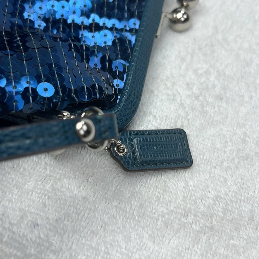Coach Blue evening kiss lock Sequin Clutch. - Picture 8 of 8